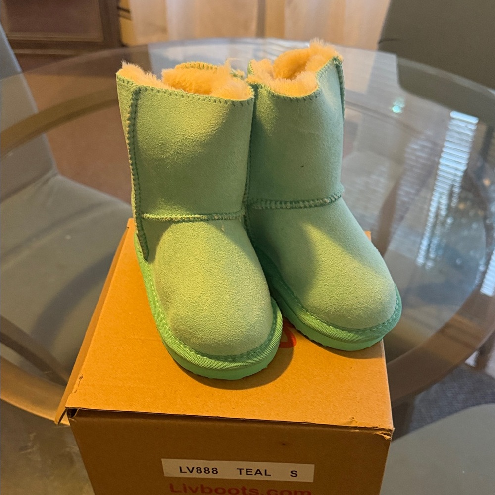 Live a Little Teal Kids Boots with Tan Lining